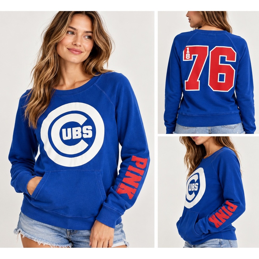 Victoria's Secret PINK Chicago Cubs MLB Sweatshirt Blue Women Medium 266259-CUB